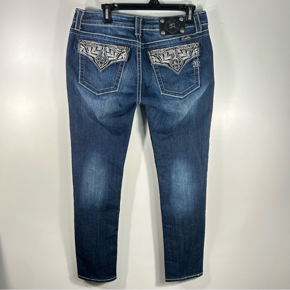 Miss Me Jeans Skinny Jeans JP590952 Rhinestone Flap Pockets Distressed; Women 31